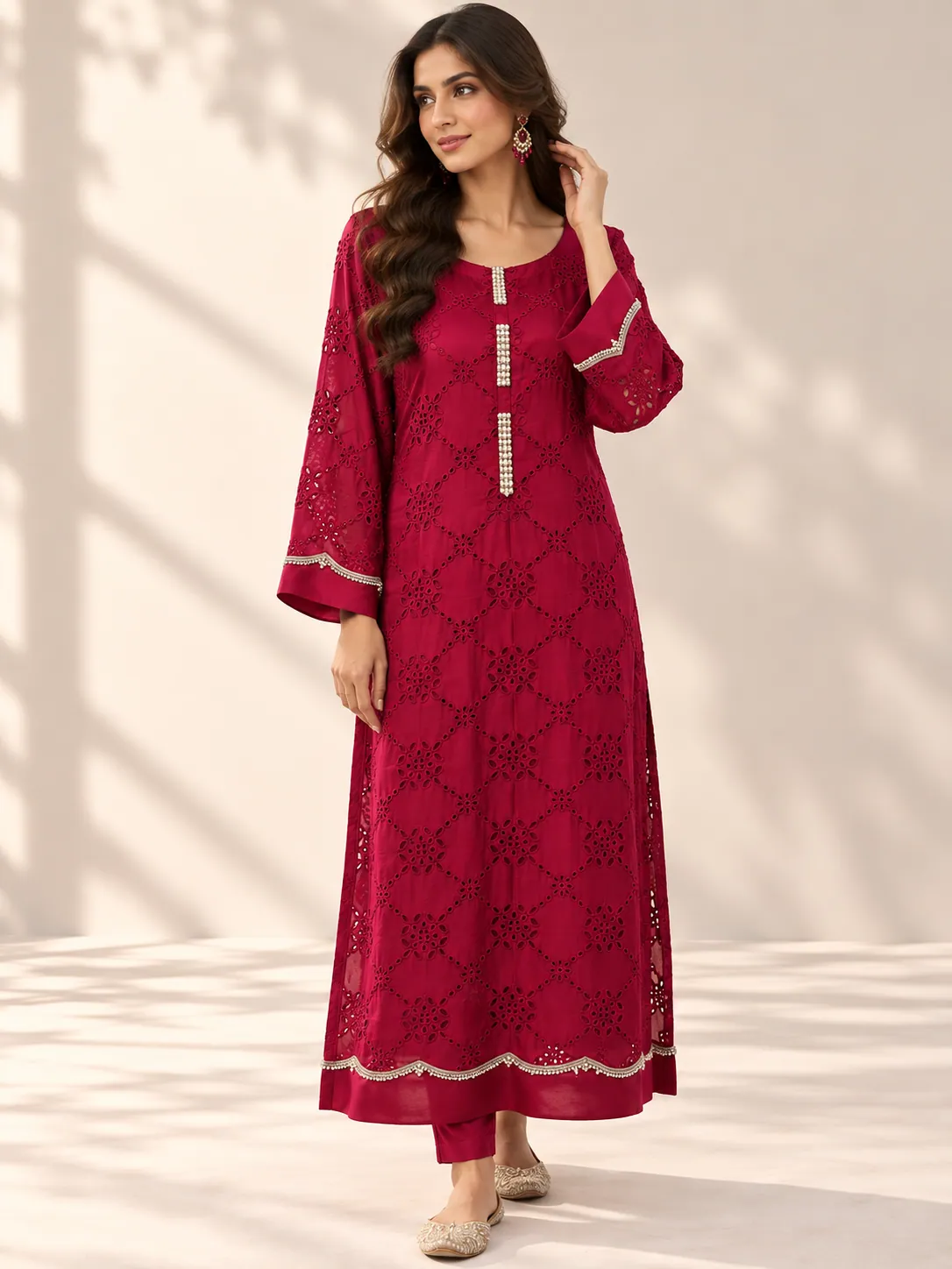 Ruby Sheesha Silk Embroidered 3-Piece Suit